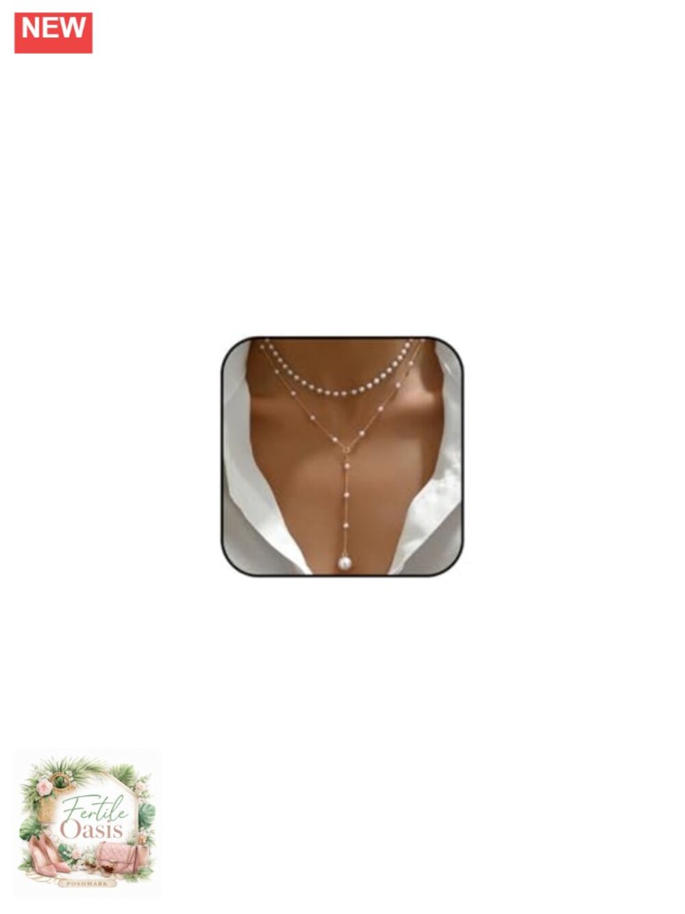 Gold Plated Y-Shaped Lariat Necklace with Pearl and Cubic Zirconia, Adjustable